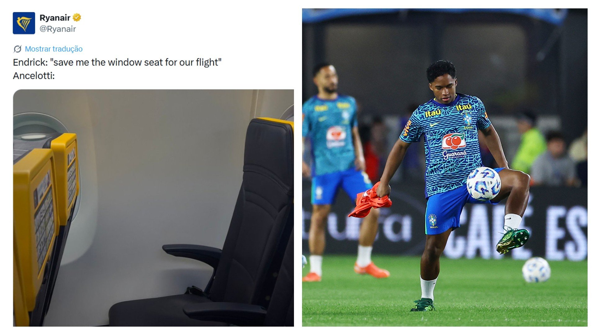 Ryanair brinca nas redes sociais com meme de Endrick e Ancelotti