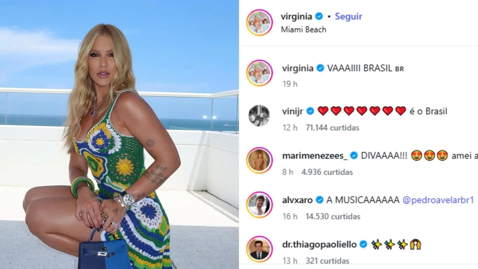 Virginia Fonseca exibe vestido capixaba e chama atenção de Vini Jr. durante jogo da Seleção Brasileira