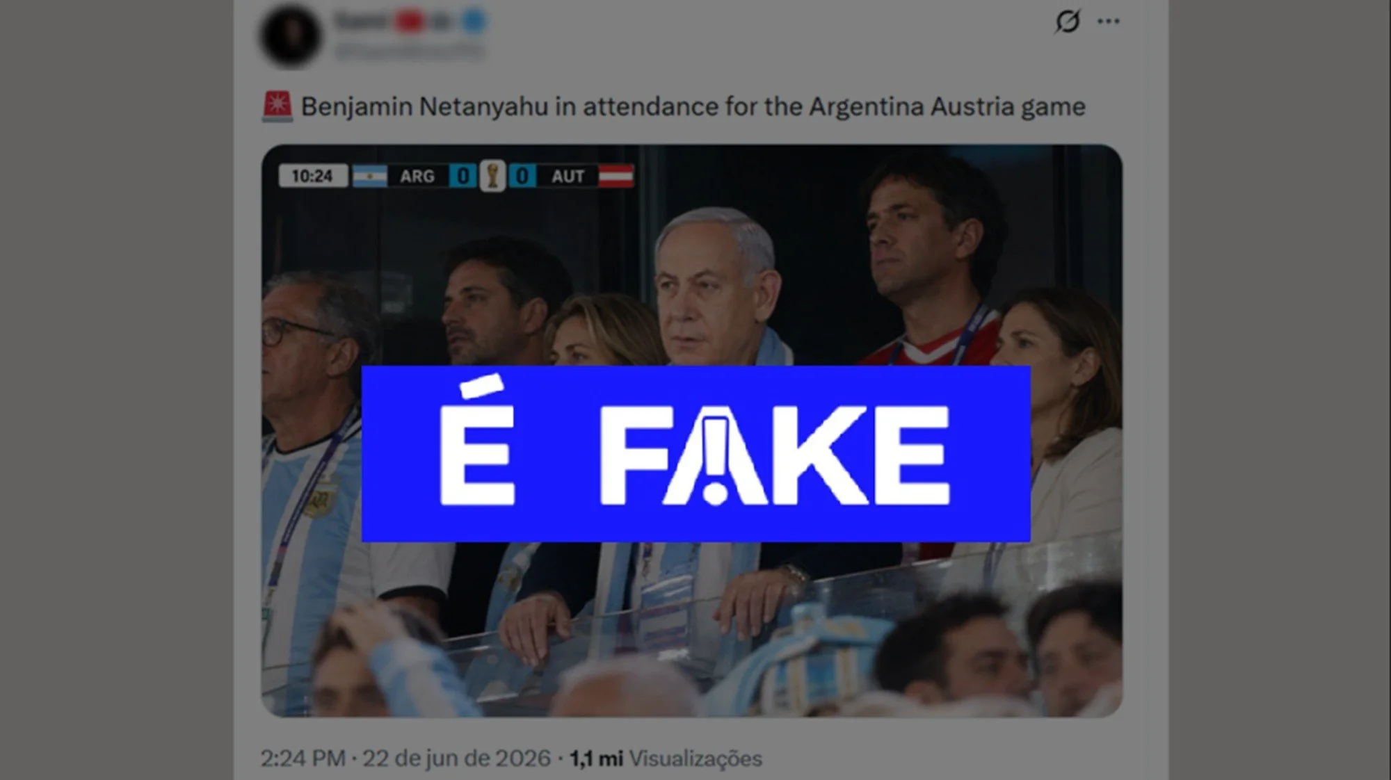 Imagem de Benjamin Netanyahu na arquibancada é falsa, revela checagem
