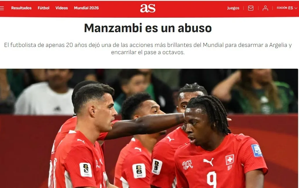Imprensa internacional elogia Manzambi após vitória da Suíça