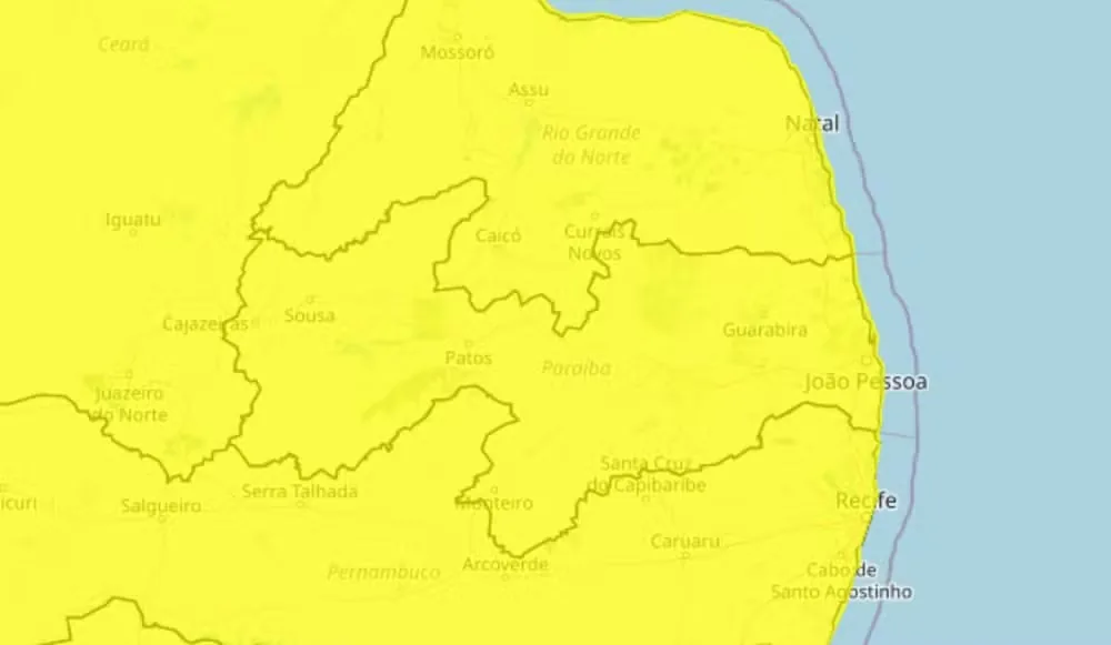 Inmet renova alerta de vendaval para todas as cidades da Paraíba