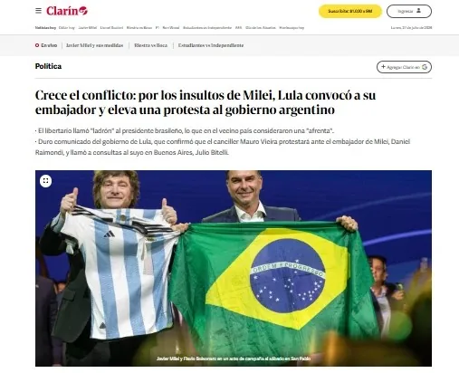 Milei não vai pedir desculpas ao Brasil após reclamação de Lula, diz imprensa argentina