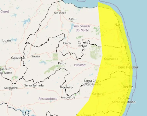 Inmet emite alerta de chuvas intensas para quase 90 cidades da Paraíba