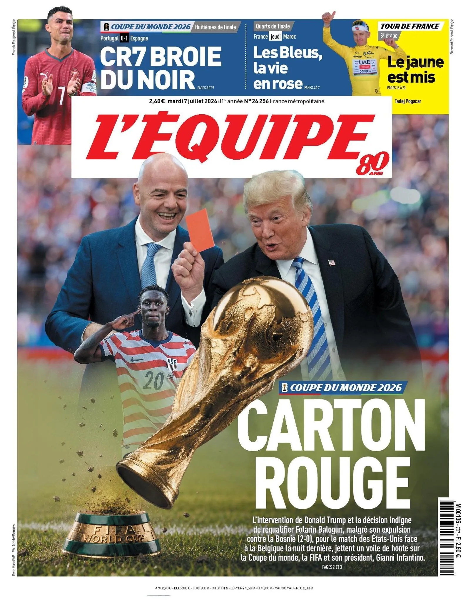 Jornal francês acusa Trump e Fifa de "envergonharem a Copa" após caso Balogun: "Cartão vermelho"