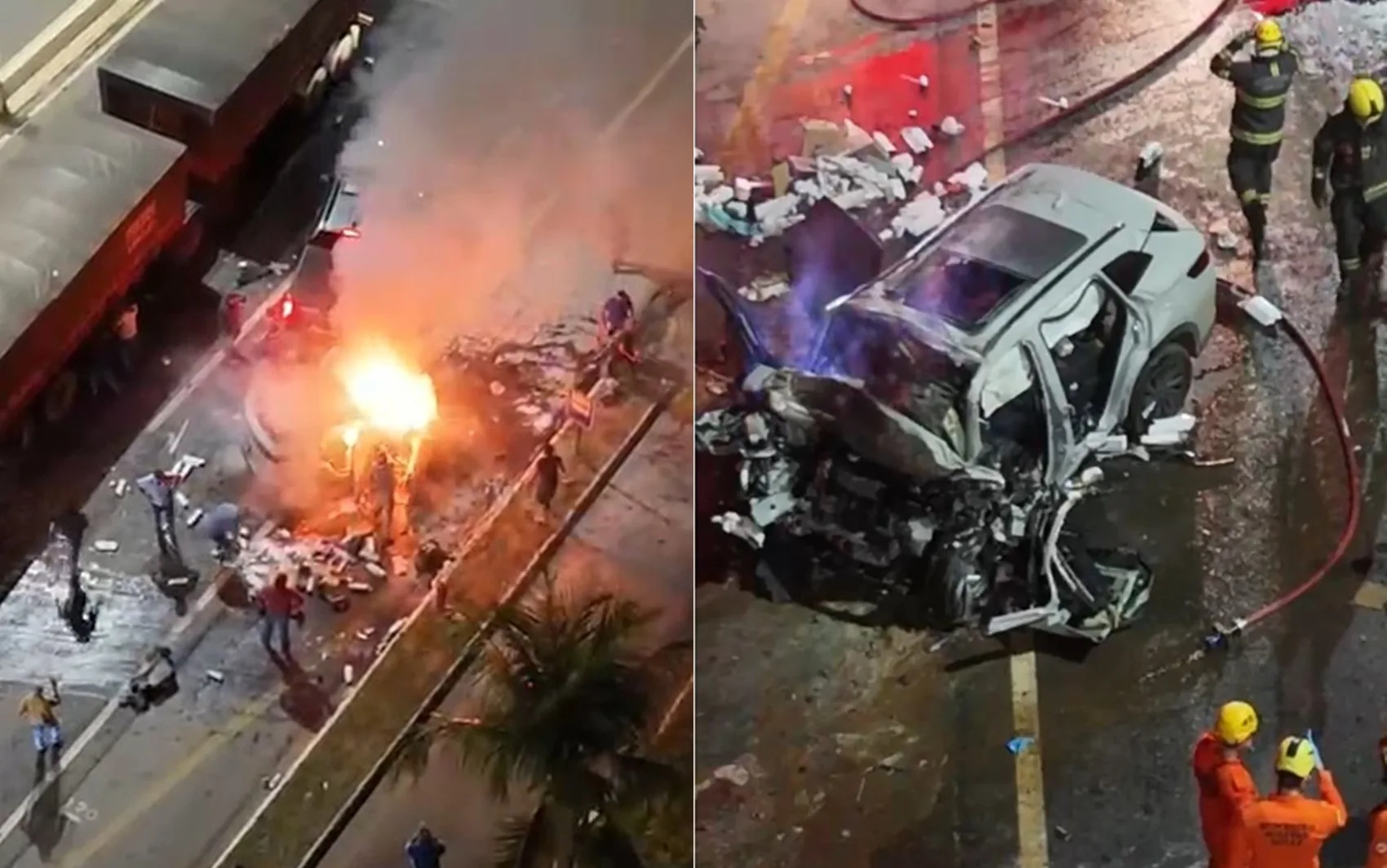 Acidente deixa carro em chamas na GO-020