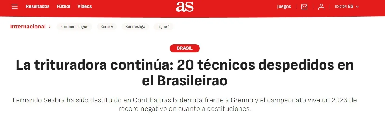 Jornal se surpreende com demissões de técnicos no Brasileirão: “A máquina de triturar continua”