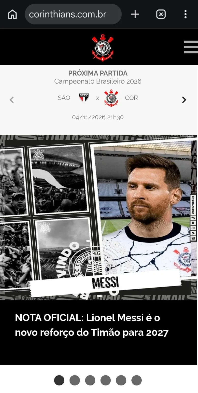 Site do Corinthians é invadido e anuncia contratação de Messi