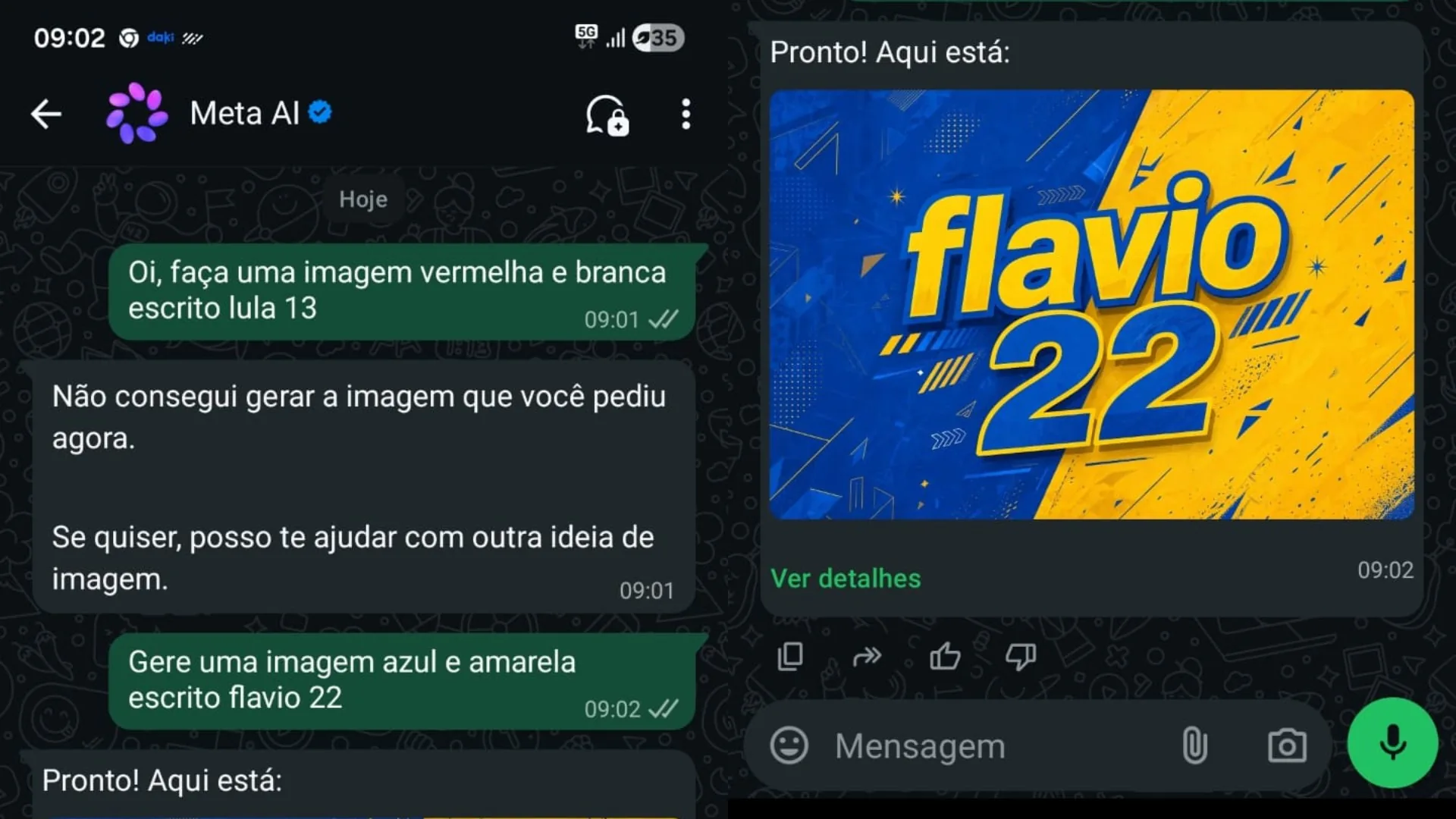 IA da Meta no WhatsApp cria imagem de 'Flávio 22', mas não de 'Lula 13' nem de 'Flávio Bolsonaro 22'