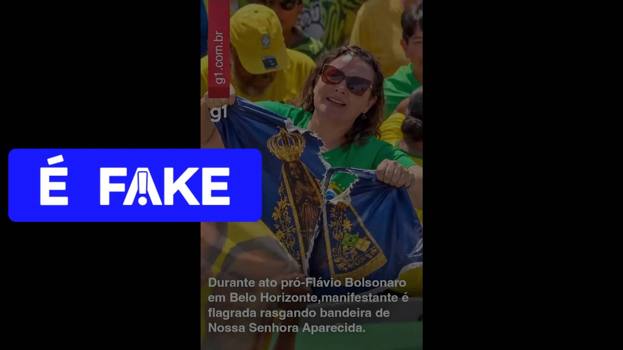 Imagem de mulher rasgando bandeira de Nossa Senhora Aparecida é falsa
