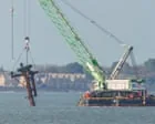 Mast Removal from Bomb-Laden WWII Ship in Thames