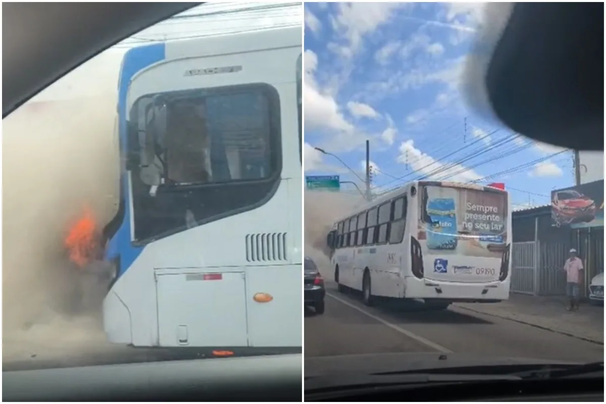 Incêndio atinge ônibus em avenida de João Pessoa