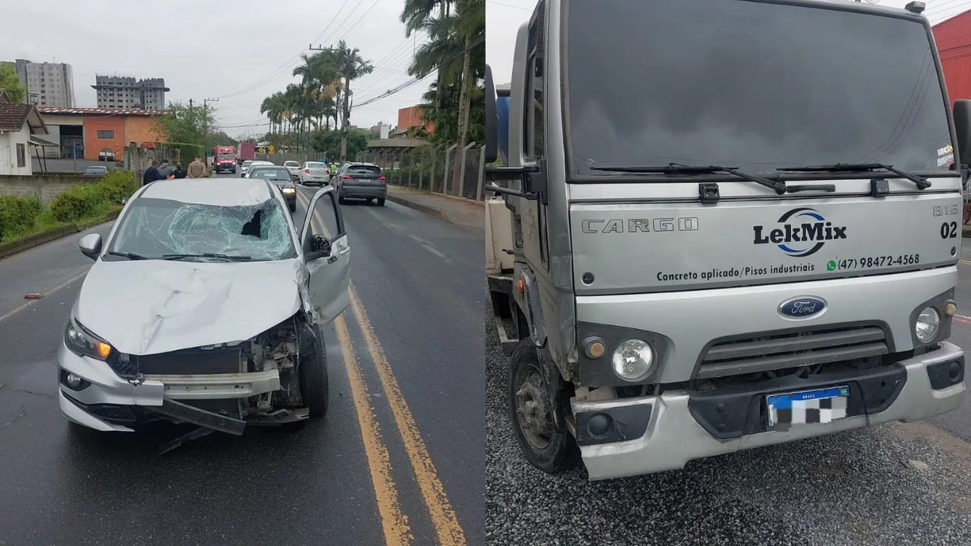 Pedestre morre após ser atropelado em acidente envolvendo carro e caminhão